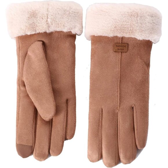 Women's Khaki Winter Warm Touch Screen Thick Mittens Lady Outdoor Gloves - Picture 2 of 6